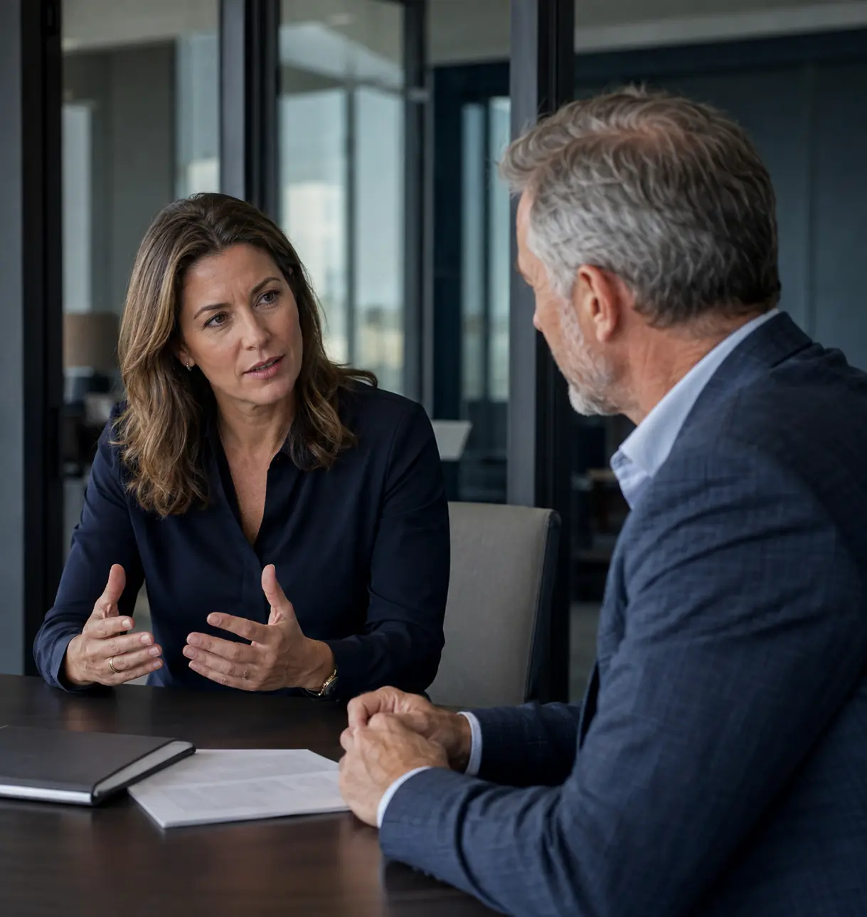 Business advisor speaking during a meeting